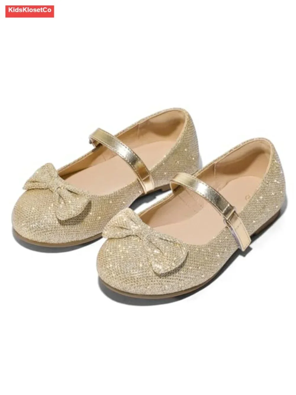 Girl's Non-Slip Mary Jane Ballet Flats with Bow - Faux Leather